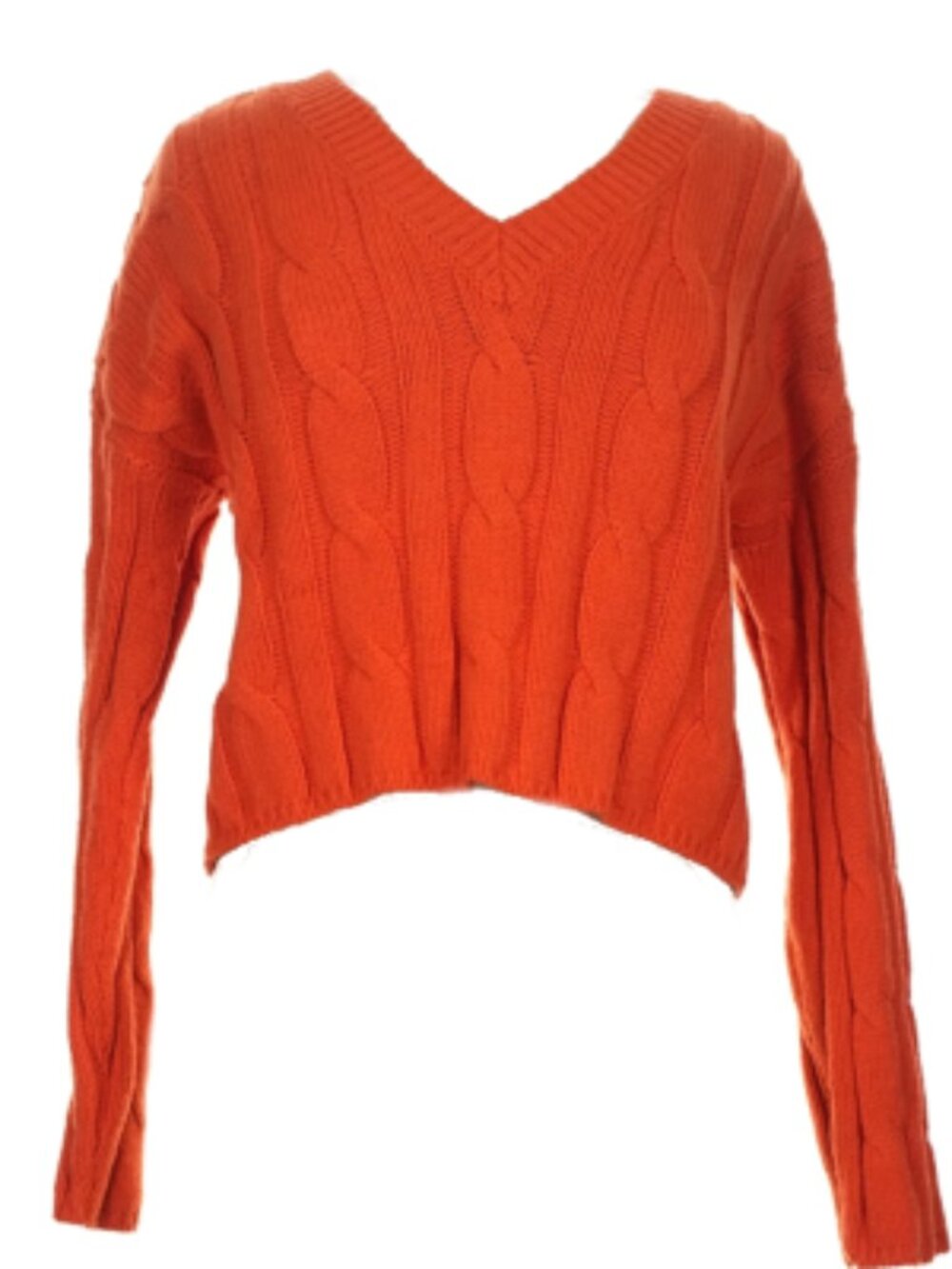 Madewell Vibrant Orange Cable-Knit V-Neck Crop Sweater